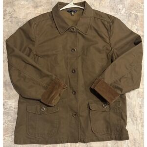 Lands End Womens Corduroy Chore Barn Jacket Cuffed SZ L Casual Workwear Utility
